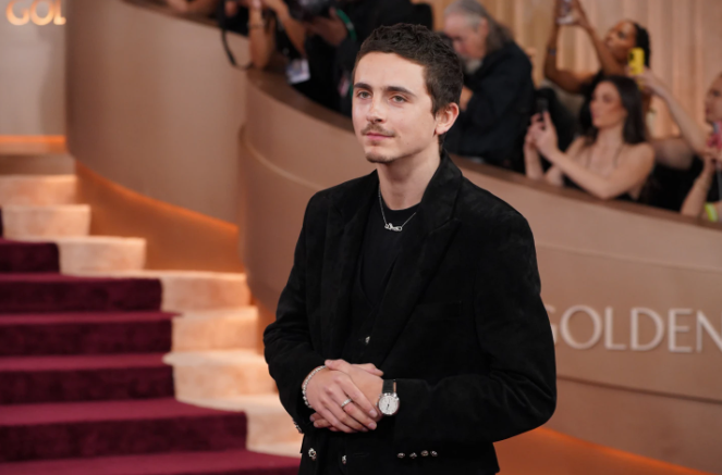 Timothee Chalamet arrives at the 83rd Golden Globes on Sunday, Jan. 11, 2026, at the Beverly Hilton in Beverly Hills, Calif. (Photo by Jordan Strauss/Invision/AP)