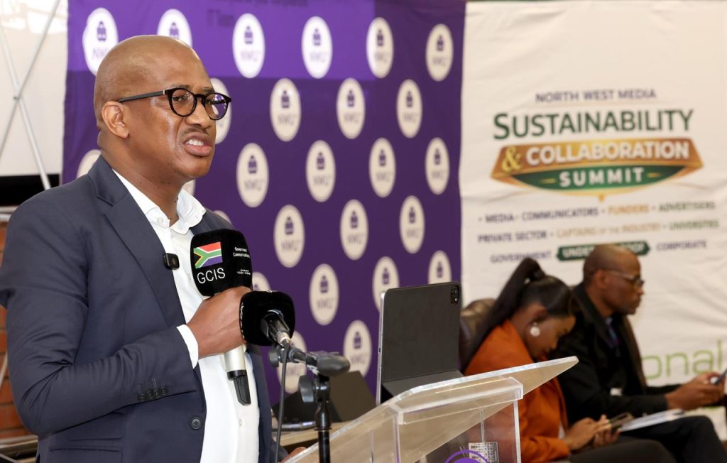 Deputy Minister Kenny Morolong addressing the Media Sustainability summit in Mahikeng